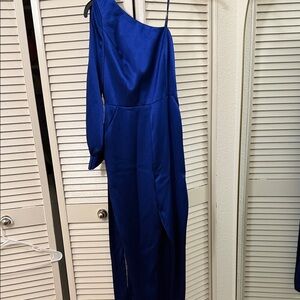 Aidan Mattox Royal Blue One-Shoulder jumpsuit